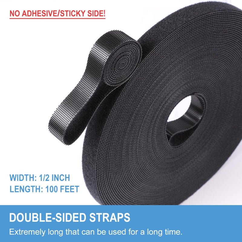 QTBLY 1/2in x 100ft Hook and Loop Roll | Double-Sided Strips, Self-Gripping Straps | Reusable Multi-Purpose Wrap Fasteners for Home, Office, Data Center, and More - Image 2